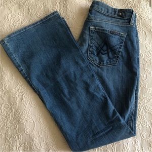 7 For All Mankind Short Inseam ‘A’ Pocket Medium Wash Flare Denim Jeans
